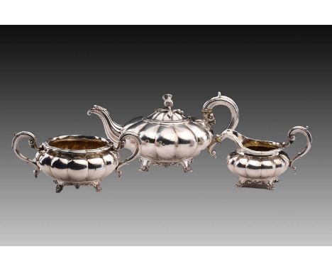 A George IV / William IV silver three-piece tea set, London 1829 by Edward, Edward junior, John &amp; William Barnard, but be