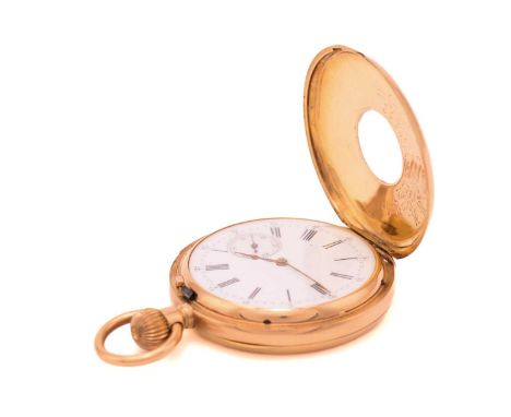 An 18ct yellow gold Le Roy and Fils repeater half hunter pocket watch, with a keyless wound movement with repeater slide and 