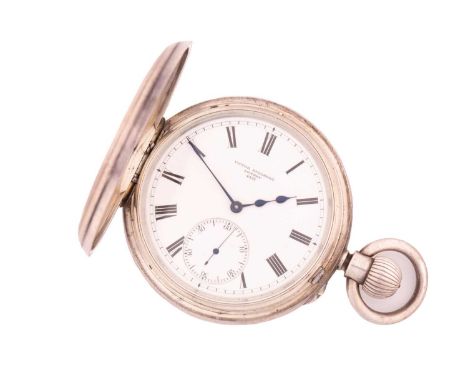 A Victor Kullberg 4397 half-hunter pocket watch in silver, with a keyless wound movement signed "Victor Kullberg 105 Liverpoo