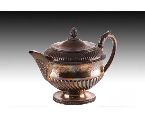 A George III silver squat teapot of volute Krater form, London 1809 by Peter &amp; William Bateman with hinged cover, scroll 