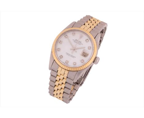 A Rolex Oyster Perpetual Datejust ref. 1600 automatic wristwatch the mother-of-pearl dial studded with diamond indexes, and d