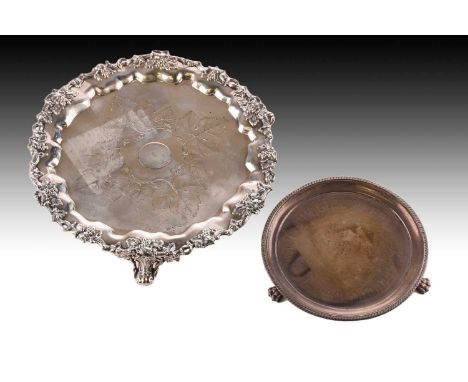 A small Victorian silver salver, Sheffield 1843 by Wilkinson &amp; Co, with cast and applied grape vine rim and moulded borde