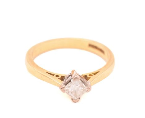 A princess-cut diamond solitaire ring in 18ct gold, consisting of a princess-cut diamond with an estimated weight of 0.39ct, 