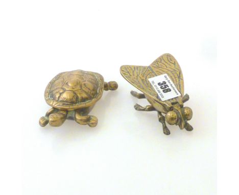 2 BRASS TRINKET BOXES – FLY AND TORTOISE