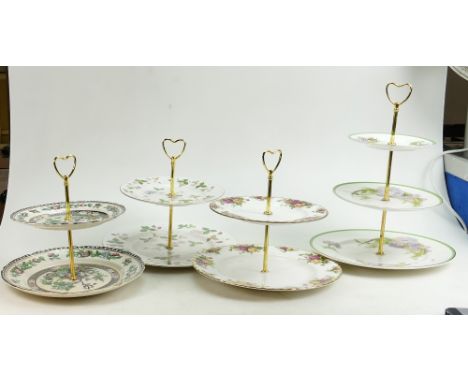 Four Floral decorated cake stands to include: 3 Tier Royal Doulton Glamis Thistle, 2 Tier Royal Albert Old Country Rose, 2 Ti
