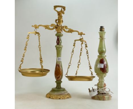 Alabaster &amp; Brass effect decorative set of scales and a similar lamp base (2).