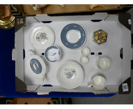 A collection of Wedgwood Susie Cooper Glen Mist design item to include: Tea for two teapot, mugs, sugar bowl, bowls, side pla