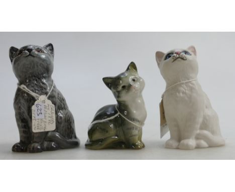 Beswick Cats to include: Matt White Persian Kitten 1886, British Blue similar item and Grey Stripped Kitten 1436(3)