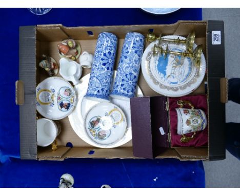 A mixed collection of items to include: Commemorative cups, saucers and shallow bowls together with Woods &amp; Sons Oriental