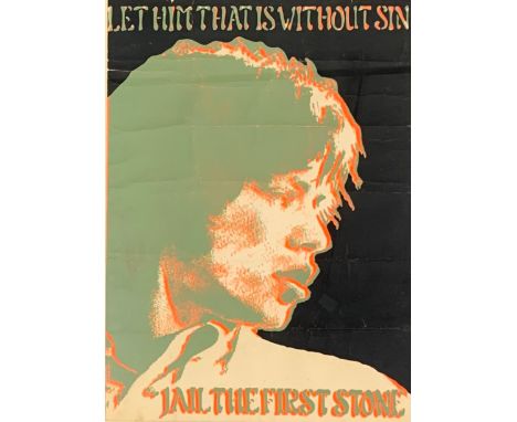 A framed and glazed Rolling Stones poster: Let Him That Is Without Sin "Jail The First Stone", designed by John Paul Vroom C.