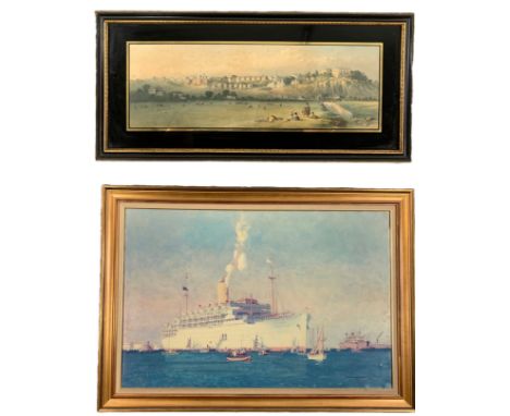 A large Norman Wilkinson print H.96 W.134cm along with a 19th century framed and glazed print. 33cm x 70cm 