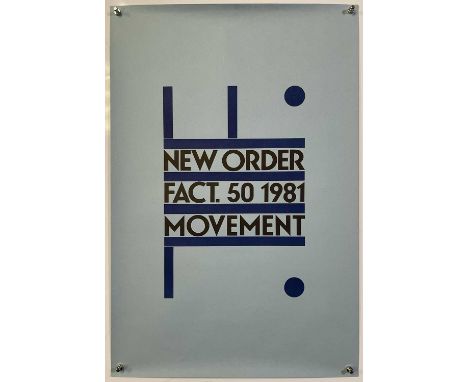 An original, Peter Saville designed promo poster for Movement. Measures 21 x 30''. Strong VF condition with light tear from e