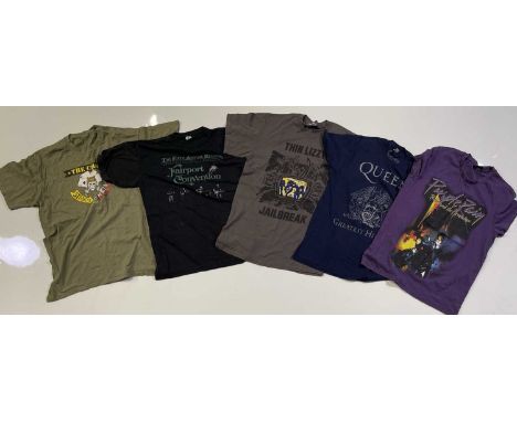 Ten assorted band/music t-shirts - chiefly c 1990s/00s issued to inc: The Clash (no size label), Fairport Convention 1984 (L)