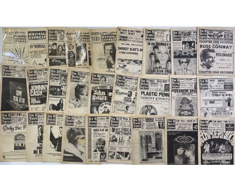 58 assorted music newspapers - chiefly NME c 1960s though also to inc Disc and Record Mirror. Most in good condition. With a 
