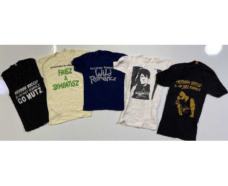 Five original t-shirts most circa 1979 all with designs relating to Herman Brood. Size labels mostly illegible or removed tho