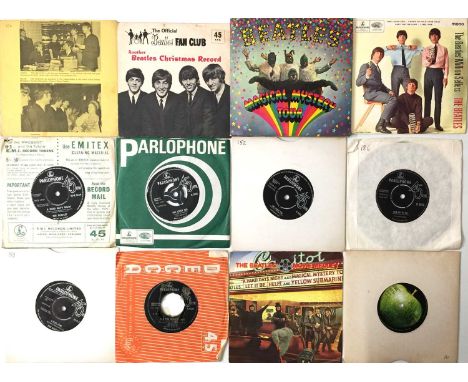 THE BEATLES AND RELATED (INC CHRISTMAS FLEXI DISCS). A super selection of 17 7" singles by The Beatles and related member sol