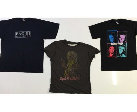 Ten music t-shirts mostly c 90-00s to inc: Fac 51 (XL), Iron Maiden (XL), Duran Duran (S), Depeche Mode (L), Culture Club (L)