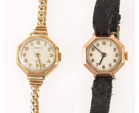 Two vintage wrist watches, a lady's Marvin with cream coloured arabic dial and subsidiary seconds dial in a 9 carat yellow go