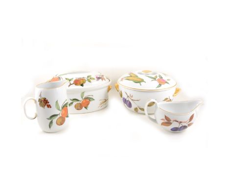 Collection of Royal Worcester Evesham pattern tableware; Royal Worcester, Hyde Park teaware; Royal Worcester, Strathmore plat