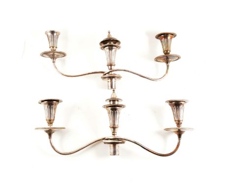 Pair of electroplated three light candelabra fitments, each with twin branches, width 46 cm