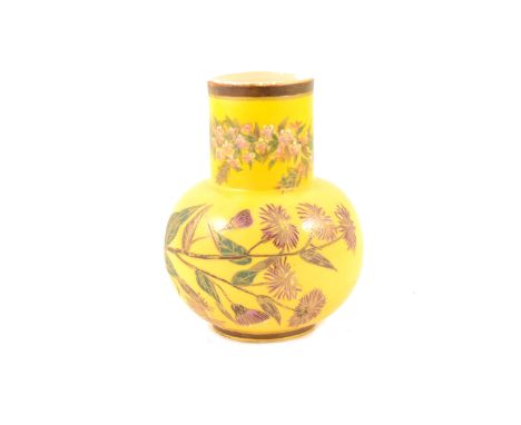 Royal Worcester yellow ground vase, date mark for 1884, floral decoration, restored, 17cm.