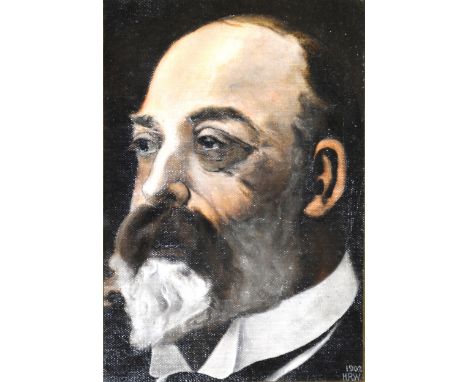 H.R.W., portrait of King Edward VII, dated 1902, initials and date on bottom right-hand-side, oil on textured board, 23.8cm x
