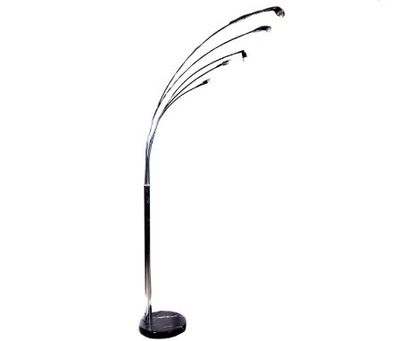 Modern chrome plated floor lamp with five arms, overall height, 230cm; and a brass finished table lamp. (2)