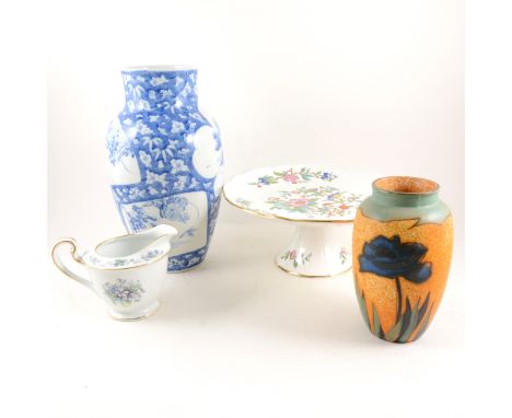 A quantity of ceramics to include a Noritake floral teaset, Poole Pottery hors d'ouvre dish and another dish, deco design vas