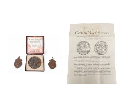 Two early 20th century Hampshire Kennel Association bronze badges - together with a RMS Lusitania medal with box and papers.