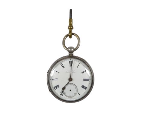 A silver cased open face pocket watch by H Samuel of Manchester - Birmingham 1892, the white enamel dial set out with Roman n