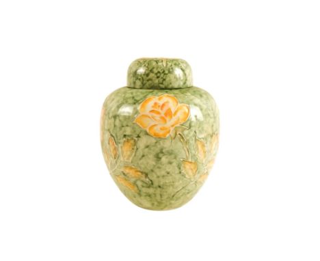 A Carltonware ginger jar - tube-line decorated with flowers on a green ground, 23cm high.