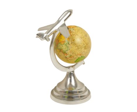 A contemporary globe - surmounted by an aircraft, 25cm high