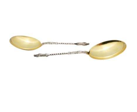 A pair of apostle spoons - Sheffield 1902, Harrison Bros &amp; Howson, with gilt bowls, 87.6g.