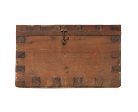 A 19th century pine silver trunk - by Scott, 306-314 Oxford Street, fitted with steel brackets, 91 x 53 x 57cm.