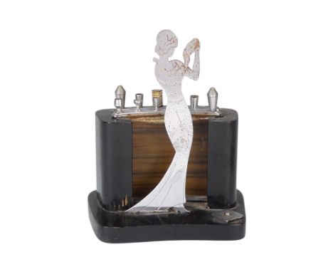 An Austrian Art Deco novelty cigarette dispenser - The Bartender, by Sudre, with a chrome figure fixing a drink in a shaker b