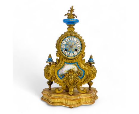 A late 19th century Sevres style mantle clock - with ormolu mounts, the dial set out in Roman numerals, case stamped P H Mour
