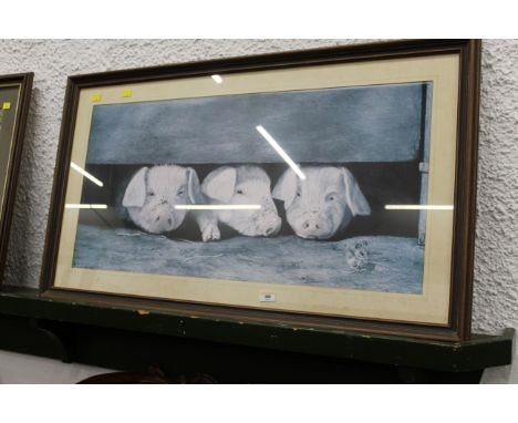 Framed and signed print of 3 pigs