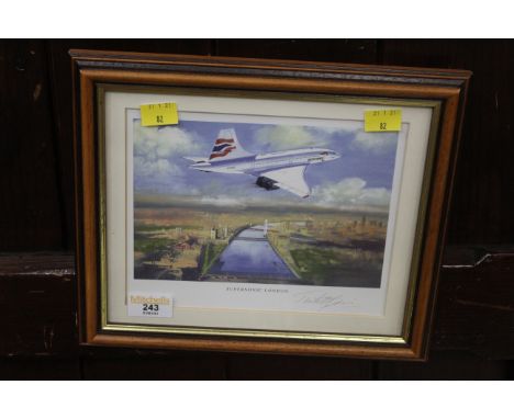 Signed limited edition print of Concorde flying over London 29 x 25 cm