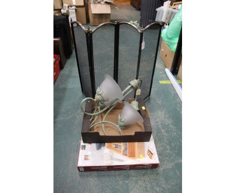 Spark guard, cutlery tray and three branch ceiling light fitting