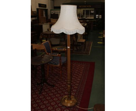 Oak standard lamp with fluted column and cream tasselled shade