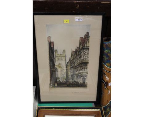 Coloured Victorian print of Chester Cathedral 36 x 54 cm