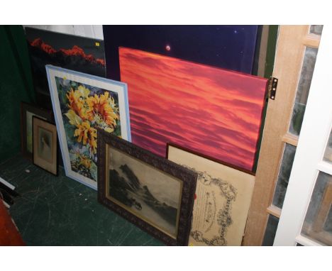 Quantity of pictures and prints to include mountain canvas print 