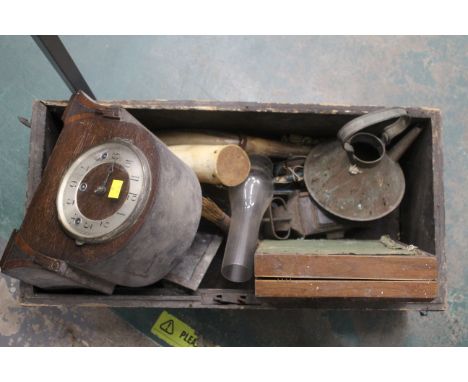 Wooden box of oil lamp funnel, clock, cutlery box, lamp etc