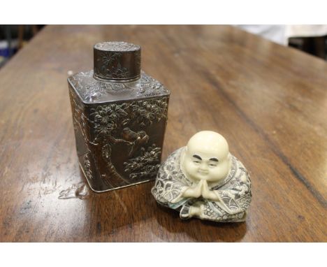 Resin Buddha and tea caddy