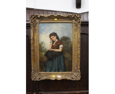Gilt framed 19th century portrait oil painting, 55 x 74 cm