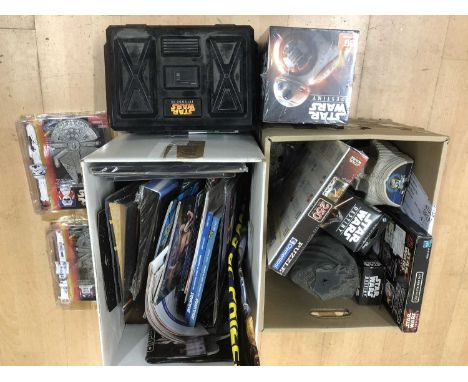 Star Wars memorabilia, toys and games, two boxes including two collector timepieces; Destiny 36 booster packs; art set; puzzl