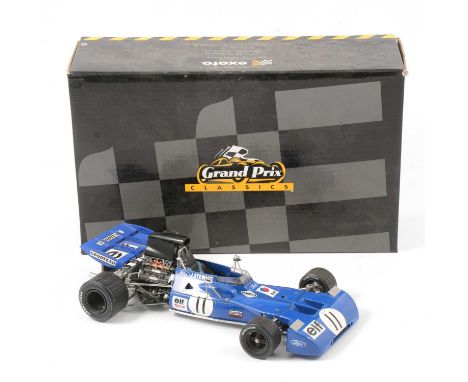 Exoto 1:18 scale model, Tyrell Ford 003, no.11, Jackie Stewart 1st German Grand Prix Winner 1971, boxed (no driver).Condition