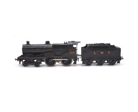 Bassett-Lowke O gauge model railway locomotive and tender, LMS 4-4-0, no.601, 3-rail.