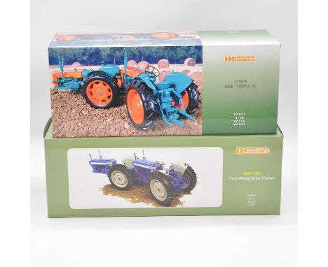 Universal Hobbies 1:16 scale models, two including Ford Doe 'Triple D' tractor; Doe-130 four-wheel drive tractor, both boxed.