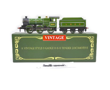 Vintage Trains O gauge model railway locomotive with tender, LNER 0-6-0J, no.8281, green body, 3-rail, boxed with booklet.